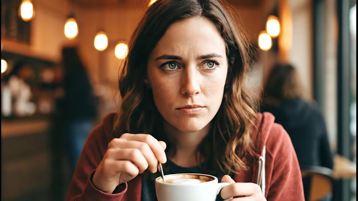 Mara in a coffee shop, the beginning of her journey