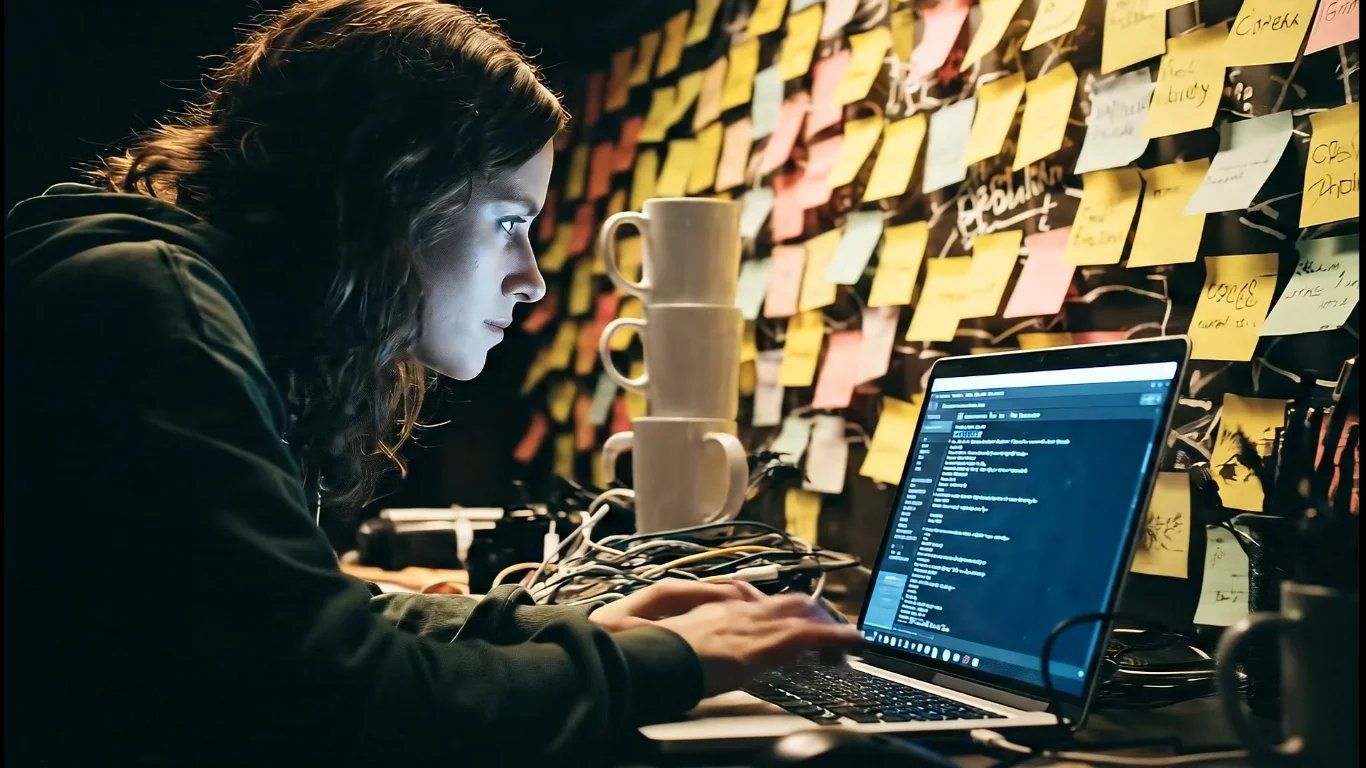 Mara surrounded by notes, investigating the glitches